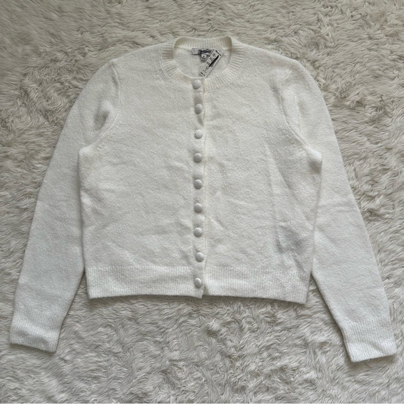 Madewell Sweater Cotton-Blend Cardigan Covered Buttons Winter White M NWT New - Picture 4 of 12